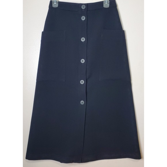 Raey Black Virgin Wool Blend A-Line Skirt 6 Button Front Quiet Luxury Old Money